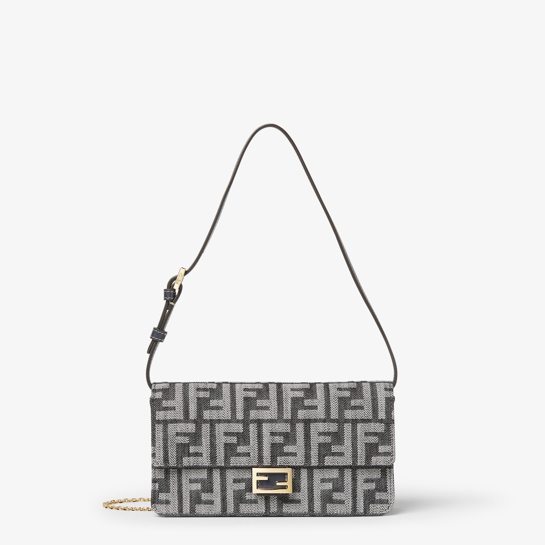 FENDI Wallet On Chain Baguette Dark blue denim-effect FF jacquard wallet - Image 1